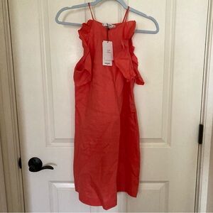 Mango suit 100% Linen Dress coral pink size XS size 2 new with tag side zipper